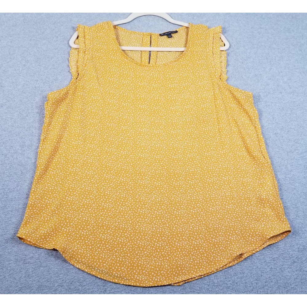 Adrianna Papell Blouse Women L Large Yellow White Abstract See Through Top Thin